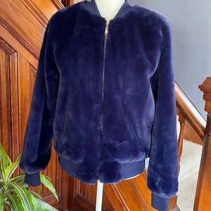 Say What ? Royal Blue Faux Fur Bomber Jacket Sz M